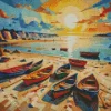 Boats On Beach Art Diamond Painting