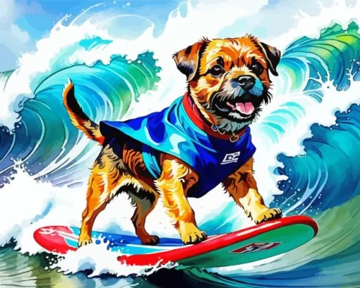 Border Terrier Surfing Diamond Painting