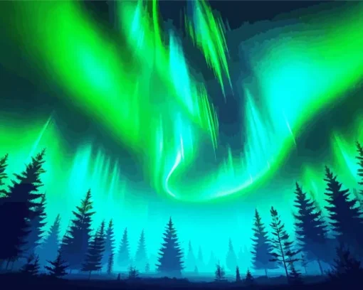 Borealis Trees Silhouette Diamond Painting