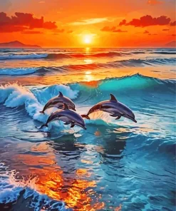 Bottlenose Dolphins At Sunset Diamond Painting