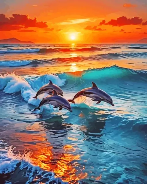 Bottlenose Dolphins At Sunset Diamond Painting
