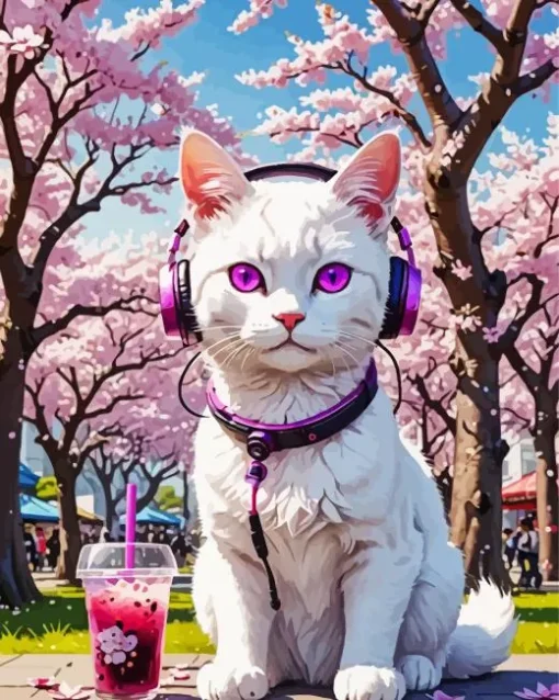 Cat Drinking Juice Diamond Painting
