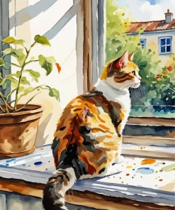 Cat In Window Diamond Painting