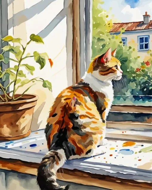 Cat In Window Diamond Painting
