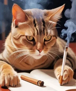 Cat Smoking Cigarette Diamond Painting