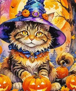 Cat Witch And Pumpkins Diamond Painting