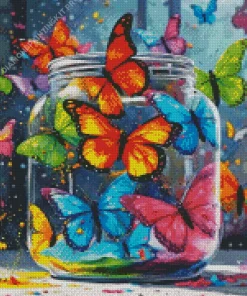 Colorful Butterflies In A Jar Diamond Painting