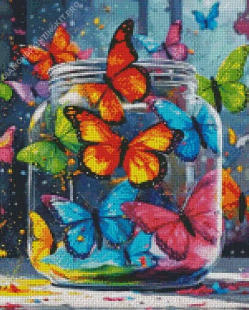 Colorful Butterflies In A Jar Diamond Painting