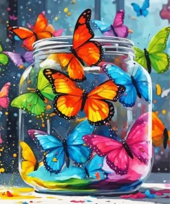 Colorful Butterflies In A Jar Diamond Painting