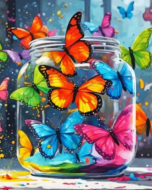 Colorful Butterflies In A Jar Diamond Painting