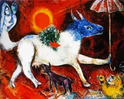 Cow With Parasol By Marc Chagall Diamond Painting