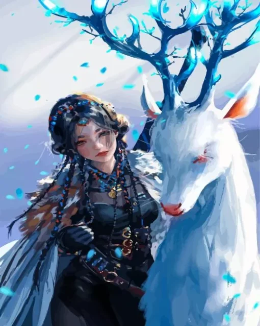 Deer And Girl Diamond Painting