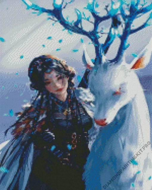 Deer And Girl Diamond Painting
