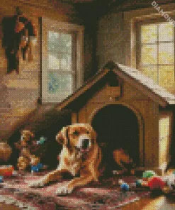 Dog And Wooden House Diamond Painting