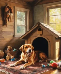 Dog And Wooden House Diamond Painting