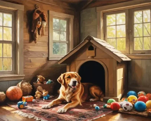 Dog And Wooden House Diamond Painting