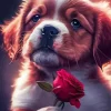 Dog Holding A Rose Diamond Painting