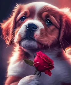 Dog Holding A Rose Diamond Painting