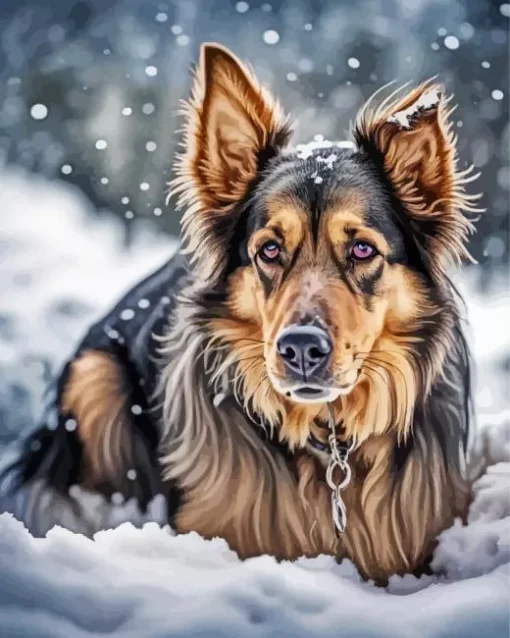 Dog In Snow Diamond Painting