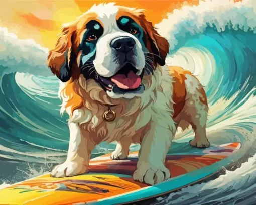Dog On A Surfboard Art Diamond Painting