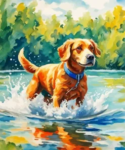 Dog Swimming Art Diamond Painting