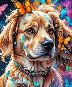 Dog With Butterfly Diamond Painting