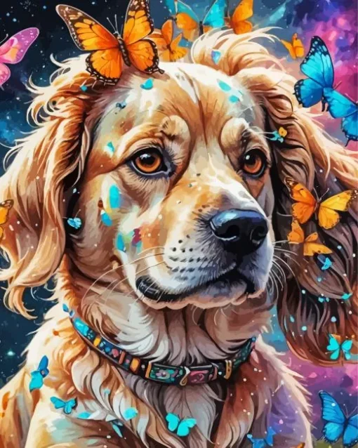 Dog With Butterfly Diamond Painting