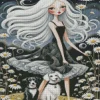Dogs And Girl Folk Art Diamond Painting