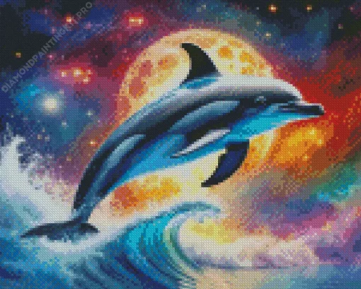 Dolphin And Moon Diamond Painting