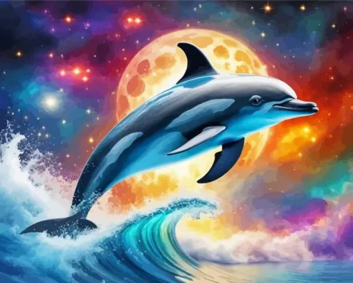 Dolphin And Moon Diamond Painting