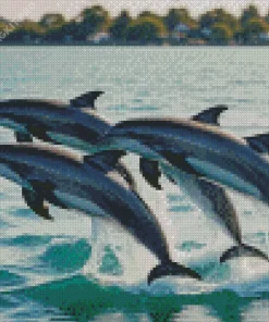 Dolphins Jumping Out Of The Water Diamond Painting