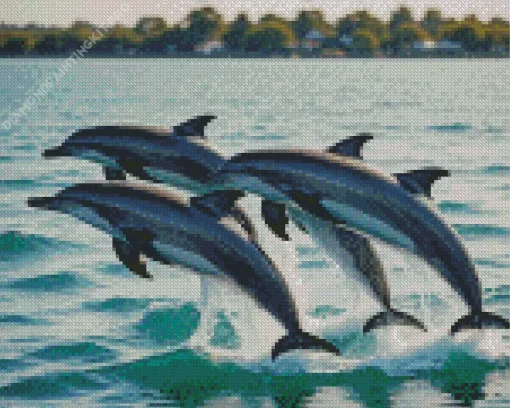 Dolphins Jumping Out Of The Water Diamond Painting