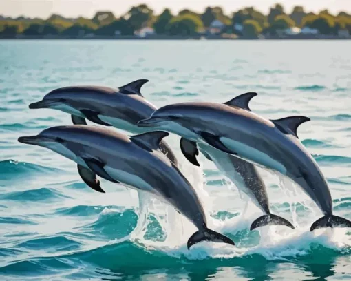 Dolphins Jumping Out Of The Water Diamond Painting