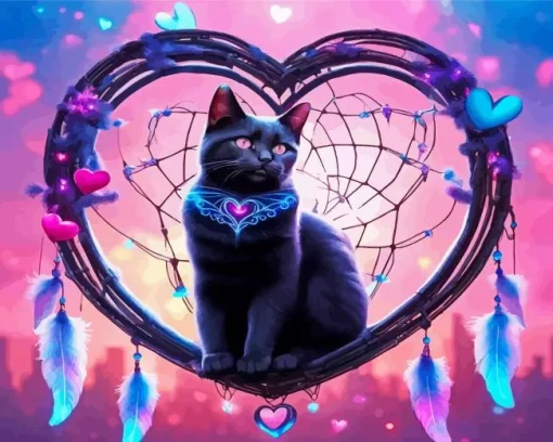 Dream Catcher Black Cat Diamond Painting