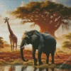 Black Elephant And Giraffe Diamond Painting