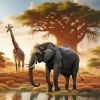 Black Elephant And Giraffe Diamond Painting