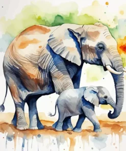 Elephants Water Color Diamond Painting