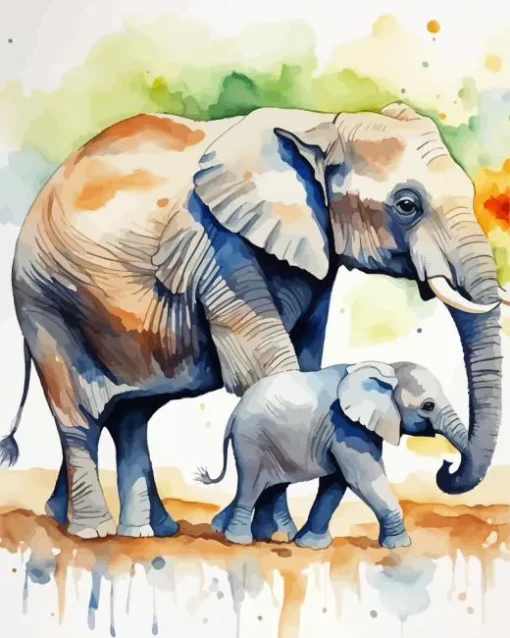 Elephants Water Color Diamond Painting