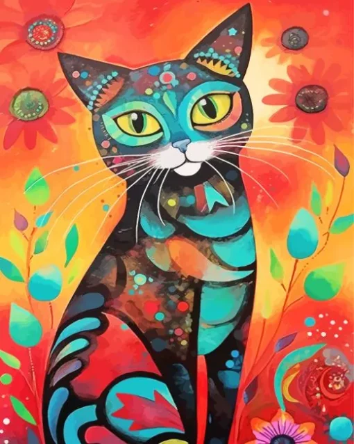 Folk Art Cat Diamond Painting