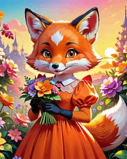 Fox And Flowers Art Diamond Painting