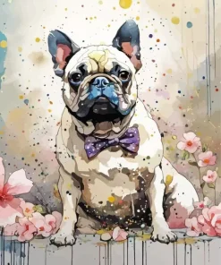 French Bulldog And Flowers Diamond Painting