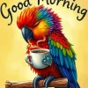 Good Morning Coffee Parrot Diamond Painting