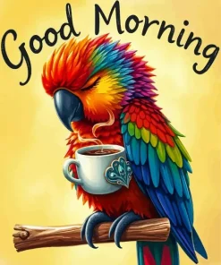 Good Morning Coffee Parrot Diamond Painting