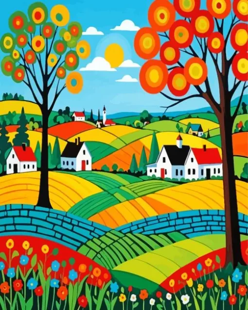 Landscape Folk Art Diamond Painting