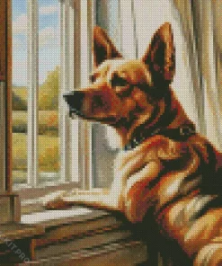 Lonely Dog Looking Out Of Window Diamond Painting