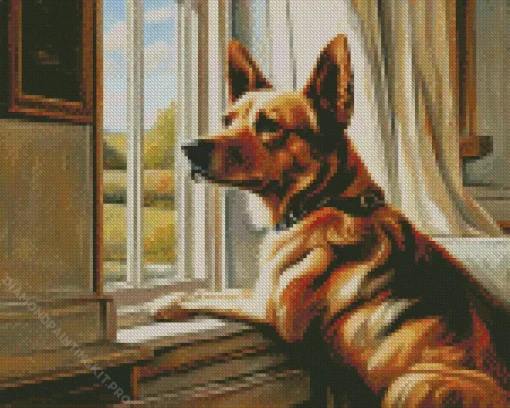 Lonely Dog Looking Out Of Window Diamond Painting