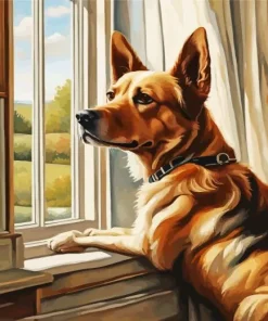 Lonely Dog Looking Out Of Window Diamond Painting
