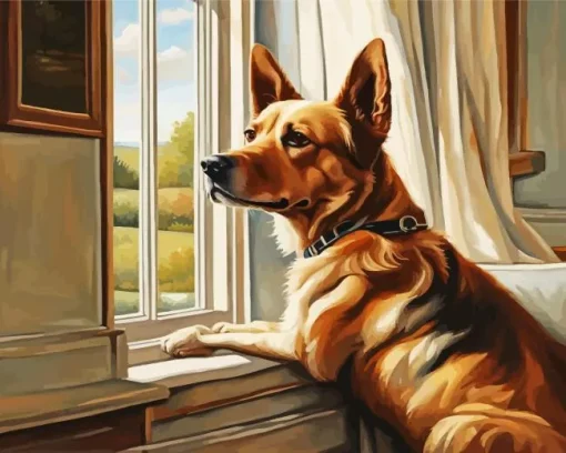 Lonely Dog Looking Out Of Window Diamond Painting