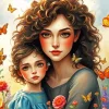 Mother And Child And Butterflies Diamond Painting