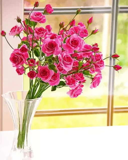 Pink Flowers Bouquet Vase Diamond Painting